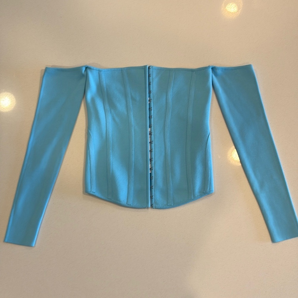 Zara- Blue knit bustier top- size small.